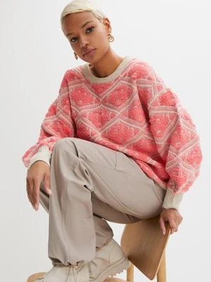 Sweter o kroju pudełkowym BonPrix różowy
