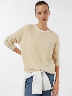 Fakturowany sweter z dzianiny z rolowanym brzegiem comma beżowy