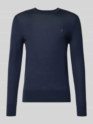 sweter z dzianiny krój slim fit z czystej wełny z wyhaftowanym logo AllSaints Granatowy