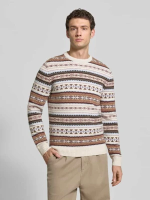 sweter z dzianiny krój slim fit z mieszanka bawełny z okrągły dekolt MCNEAL Gliniany melanż