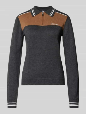 sweter z dzianiny krój slim fit z mieszanka wiskozy z domieszką kaszmiru Karo Kauer Ciemnoszary melanż