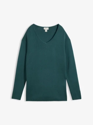 Sweter z dzianiny Milano w prążek, z dekoltem w serek BonPrix niebieski