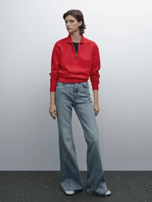 Sweter Z Dzianiny Milano Z Kołnierzykiem Polo I Zapięciem Na Suwak - Czerwony - - Massimo Dutti - Kobieta