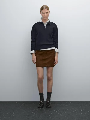 Sweter Z Dzianiny Milano Z Kołnierzykiem Polo I Zapięciem Na Suwak - Granatowy - - Massimo Dutti - Kobieta