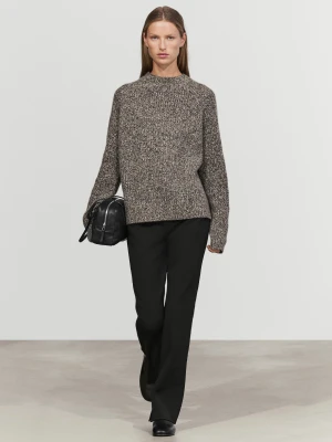 Sweter Z Dzianiny Mouline Ze 100% Kaszmiru - Szary - Massimo Dutti - Female