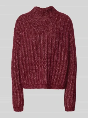 Sweter z dzianiny o kroju boxy fit z mieszanki bawełny z domieszką mieszanki wełny i wełny z alpaki model 'Safineyny' Hugo Ciemnoczerwony