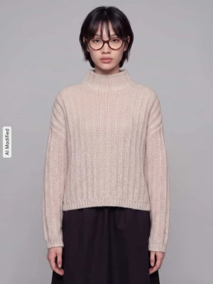 Sweter z dzianiny o kroju boxy fit z mieszanki bawełny z domieszką mieszanki wełny i wełny z alpaki model 'Safineyny' Hugo Złamany biały