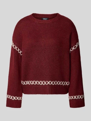 Sweter z dzianiny o kroju comfort fit z detalami w kontrastowym kolorze model ‘AMANDA LIFE’ Only