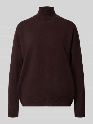 Sweter z dzianiny o kroju oversized fit z czystej wełny ze stójką Stefanel Ciemnobrązowy