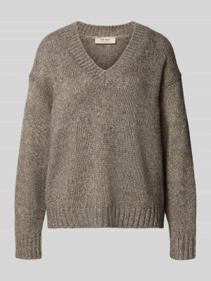 Sweter z dzianiny o kroju oversized z dodatkiem wełny model 'Welma' MOS MOSH Ciemnoszary melanż