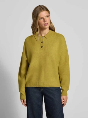 Sweter z dzianiny o kroju oversized z kołnierzykiem polo REVIEW Trawiasty zielony