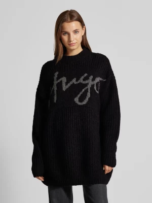 Sweter z dzianiny o kroju oversized z nadrukiem z logo model ‘Sloguessy’ HUGO