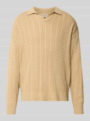 sweter z dzianiny o kroju oversized ze ściegiem warkoczowym model 'JARED' Redefined Rebel Beżowy