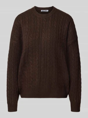 sweter z dzianiny o kroju oversized ze ściegiem warkoczowym REVIEW Ciemnobrązowy melanż