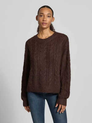 sweter z dzianiny o kroju oversized ze ściegiem warkoczowym REVIEW Ciemnobrązowy melanż