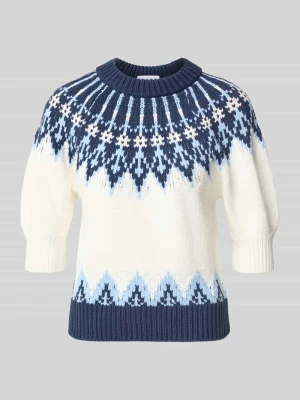 sweter z dzianiny o kroju regular fit z bufiastymi rękawami Rich & Royal Écru
