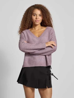 Sweter z dzianiny o kroju regular fit z cekinowym obszyciem model ‘ARIZONA’ Only