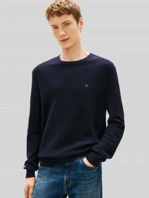 Sweter z dzianiny o kroju regular fit z czystej bawełny Tommy Hilfiger Granatowy