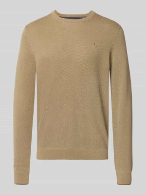 sweter z dzianiny o kroju regular fit z czystej bawełny z detalem z logo Lerros Czerwony