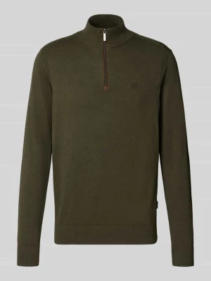 Sweter z dzianiny o kroju regular fit z czystej bawełny z kołnierzem zapinanym Bugatti Oliwkowy