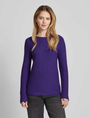 Sweter z dzianiny o kroju regular fit z czystej bawełny ze zrolowanymi wykończeniami Tom Tailor Purpurowy