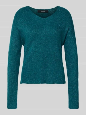 Sweter z dzianiny o kroju regular fit z dekoltem w serek model ‘CREWLEFILEGLITTER’ Vero Moda