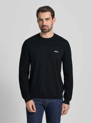 Sweter z dzianiny o kroju regular fit z dodatkiem wełny model ‘MOMENTUM’ BOSS Green