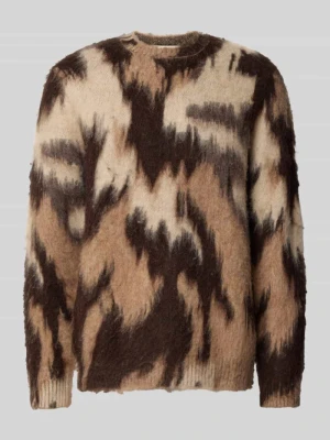 sweter z dzianiny o kroju regular fit z domieszką wełny lana model 'Forrest' Les Deux Średniobrązowy