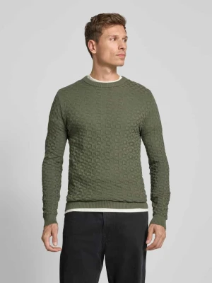 Sweter z dzianiny o kroju regular fit z fakturowanym wzorem model ‘KALLE’ Only & Sons Oliwkowy