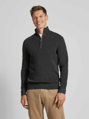 Zdjęcie produktu Sweter z dzianiny o kroju regular fit z kołnierzem Tom Tailor Sweter z fakturowanej dzianiny z kołnierzem Antracytowy