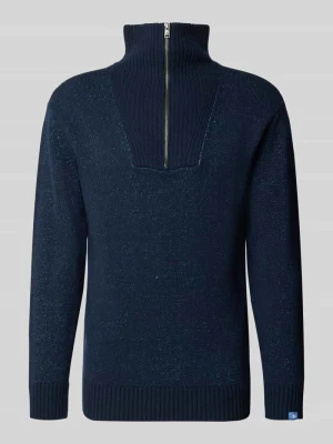 sweter z dzianiny o kroju regular fit z kołnierzem zapinanym Scotch & Soda Granatowy