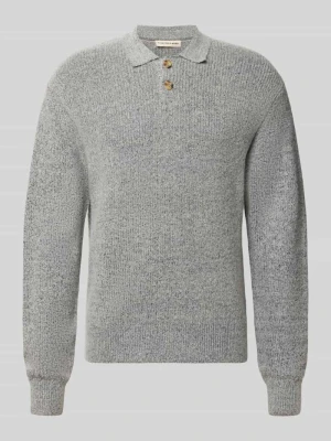sweter z dzianiny o kroju regular fit z kołnierzykiem polo model 'NIXON' Redefined Rebel Jasnoszary melanż