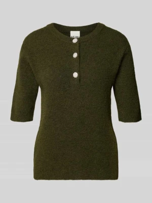 sweter z dzianiny o kroju regular fit z listwą guzikową model 'FANTIA' Ichi Khaki