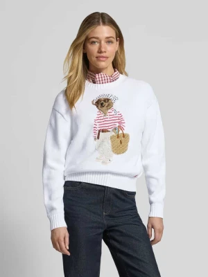 Sweter z dzianiny o kroju regular fit z mieszanki bawełny i lnu z intarsjami Bear Polo Ralph Lauren