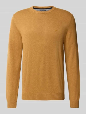 sweter z dzianiny o kroju regular fit z mieszanki bawełny i wełny Christian Berg Ciemnożółty melanż