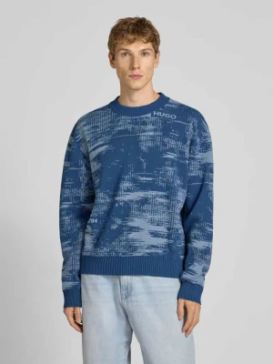Sweter z dzianiny o kroju regular fit z mieszanki bawełny model ‘SORBAS’ Hugo Blue