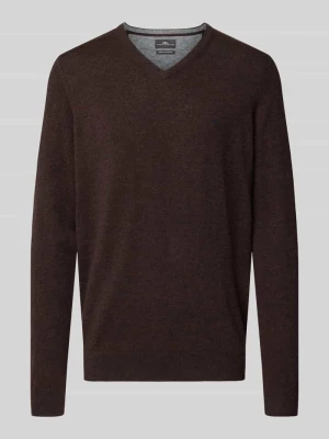 sweter z dzianiny o kroju regular fit z mieszanki bawełny z dodatkiem kaszmiru FYNCH-HATTON Ciemnobrązowy