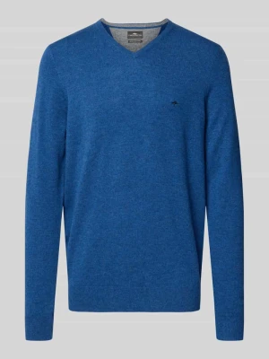 sweter z dzianiny o kroju regular fit z mieszanki bawełny z dodatkiem kaszmiru FYNCH-HATTON Granatowy melanż