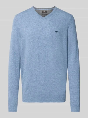 sweter z dzianiny o kroju regular fit z mieszanki bawełny z dodatkiem kaszmiru FYNCH-HATTON Jasnoniebieski