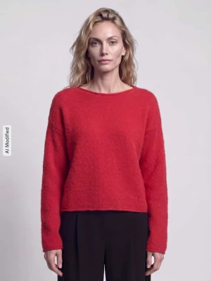 sweter z dzianiny o kroju regular fit z mieszanki wełny z alpaki z dodatkiem wełny model 'C_Follettino' Boss Czerwony