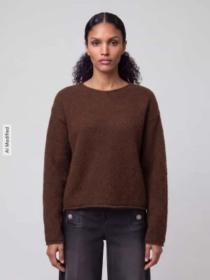 sweter z dzianiny o kroju regular fit z mieszanki wełny z alpaki z dodatkiem wełny model 'C_Follettino' Boss Średniobrązowy