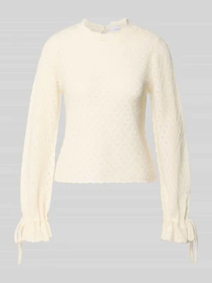 sweter z dzianiny o kroju regular fit z mieszanki wełny z domieszką alpaki Rich & Royal Biały