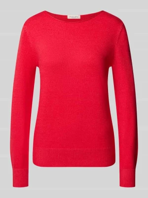 sweter z dzianiny o kroju regular fit z mieszanki wiskozy z dekoltem w łódkę Christian Berg Ciemnoczerwony melanż