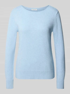 sweter z dzianiny o kroju regular fit z mieszanki wiskozy z dekoltem w łódkę Christian Berg Jasnoniebieski melanż
