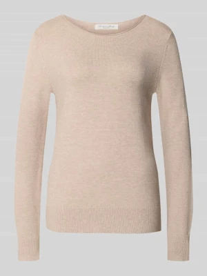sweter z dzianiny o kroju regular fit z mieszanki wiskozy z dekoltem w łódkę Christian Berg Metaliczny beżowy melanż