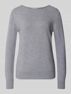 sweter z dzianiny o kroju regular fit z mieszanki wiskozy z dekoltem w łódkę Christian Berg Srebrny melanż