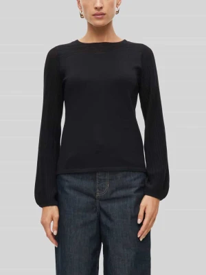 sweter z dzianiny o kroju regular fit z mieszanki wiskozy z plisowanymi bufiastymi rękawami s.Oliver Czarny