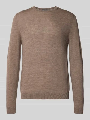 sweter z dzianiny o kroju regular fit z okrągłym dekoltem Maerz Muenchen Ciemnobrązowy