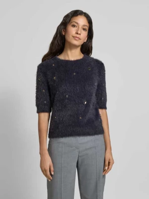 Sweter z dzianiny o kroju regular fit z ozdobnymi aplikacjami LUISA CERANO