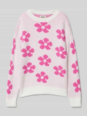 Sweter z dzianiny o kroju regular fit ze wzorem w kwiaty model ‘NAJA’ Only